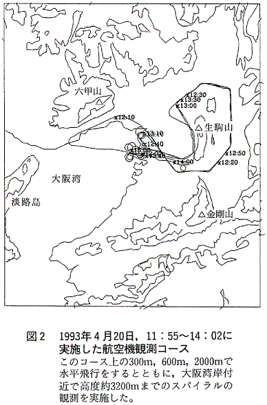 図2  1993年4月20日，11:55〜14:02に実施した航空機観測コース