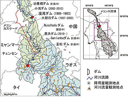 図１　メコン河上流域の本流に建設予定のダム群（メコンカスケード）