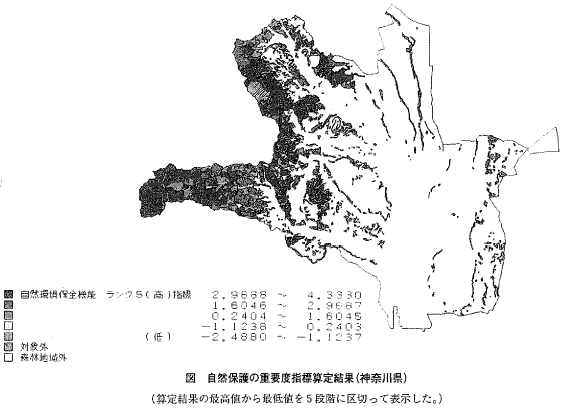 図  自然保護の重要度指標算定結果（神奈川県）