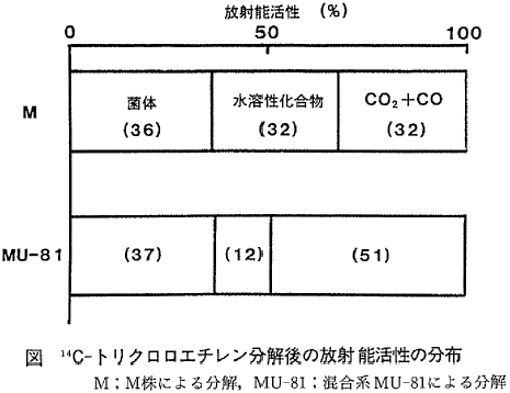 図  14C-トリクロロエチレン分解後の放射能活性の分布